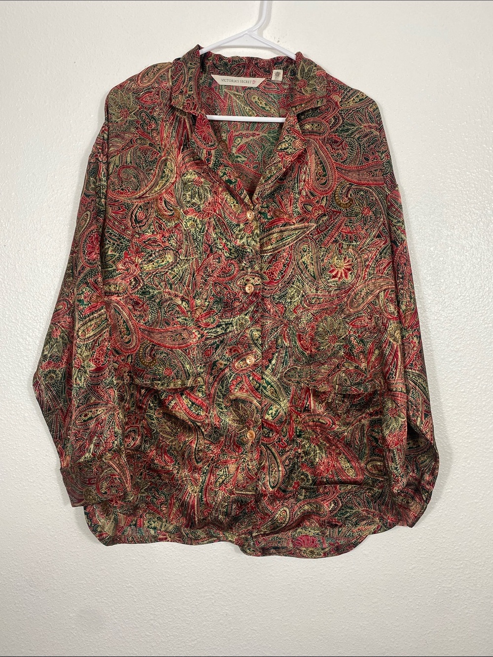 Victoria's Secret vintage 90s Paisley Button-Up Blouse in Red, Green & Gold